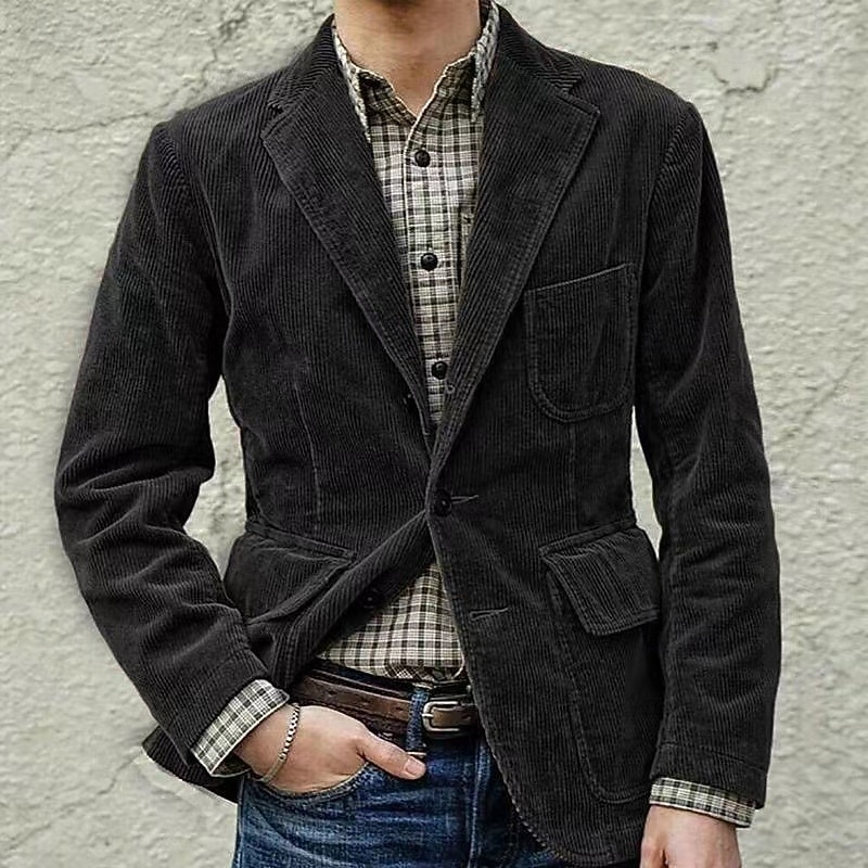 Men's Corduroy Jacket Transition Jacket Going out Pocket All Seasons Plain Classic Lapel Regular Black Brown Army Green Dark Blue Jacket3
