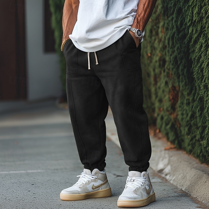 Men's Sweatpants Joggers Trousers Casual Pants Suede Pants Drawstring Elastic Waist Plain Comfort Warm Full Length Outdoor Casual Daily Fashion Streetwear Black Brown2