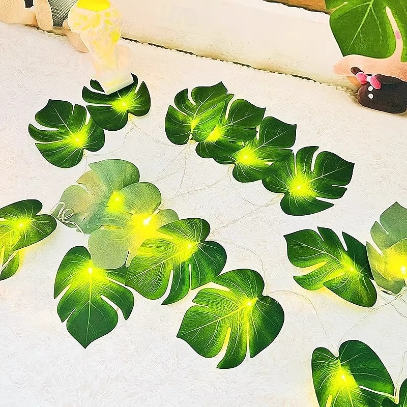 Simulated Palm Leaf Fairy String Lights 10/20 LED Battery Powered Christmas Wedding Party Holiday Garden Camping Atmosphere Decoration LED Garland Lights4
