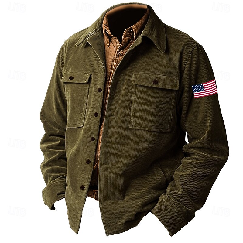 American Independence Day Men's American US Flag American Flag Patriotic Shirt Jacket Overshirt Long Sleeve Vintage Tribal Dailywear Fall & Winter Collared Shirts Button Up 3D Print 2 Pockets 1pc4