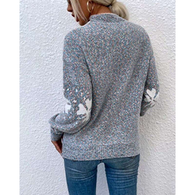 Women's Sweater Knitted Snowflake Pullover Heathered Blue Winter Warm Long Sleeve Oversized Cozy Round Neck Casual Holiday Ski Loungewear Multi-size Clothing Apparel2