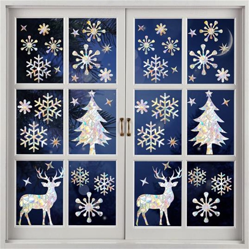 2PCS Christmas Snowflake Laser Glass Stickers, Colorful Window Stickers, Festive Snowflake Decorative Glass Decals4