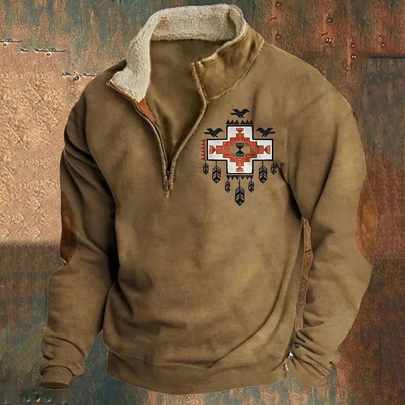 Men's Sweatshirt Quarter Zip Sweatshirt Black Navy Blue Brown Gray Half Zip Color Block Tribal Patchwork Sports & Outdoor Daily Holiday Polyester Basic Ethnic Casual Fall & Winter Clothing Apparel