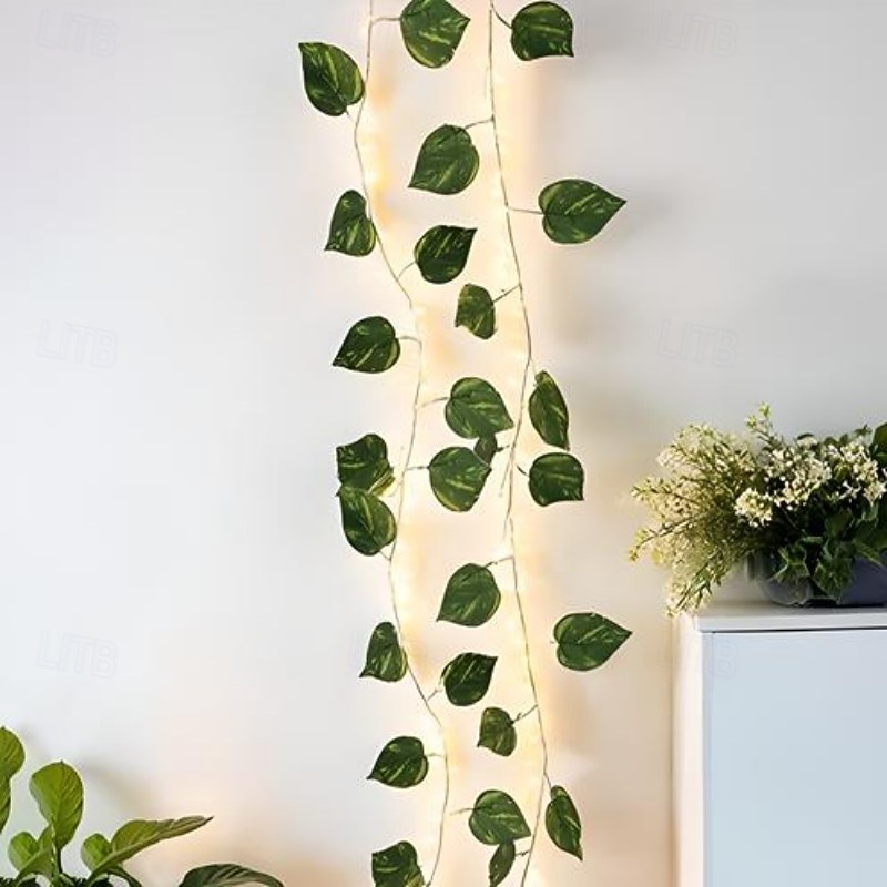 Elegant Wedding Reception Party Green Leaf Vine String Lights, 2.3M 30 LEDs Fairy Lights Outdoor Wedding Decoration for Family Party, Valentine's Day, Patio, Garden Decor2