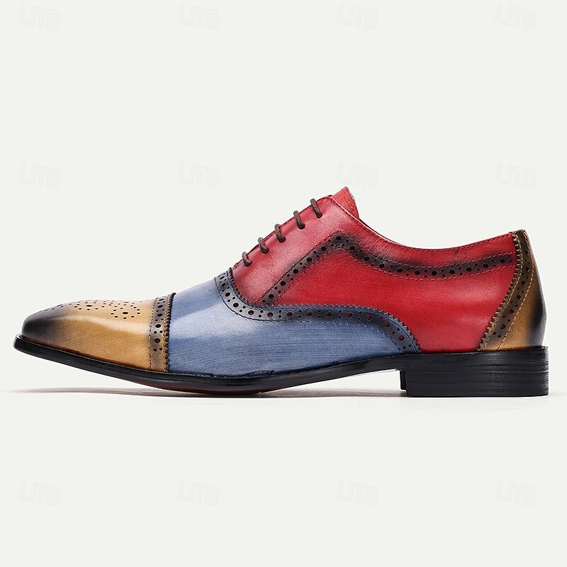 Men's Premium Cowhide Leather Oxford Shoes – Multicolor Brogue Lace-Up Dress Shoes with Wingtip Design3