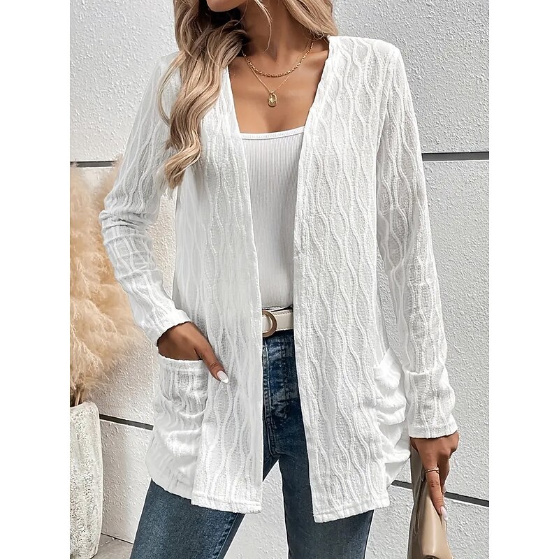 Women's Dressy Dusters Dressy Jackets Casual Jacket Spring Fall Winter Regular Coat Regular Fit Comfortable Casual / Daily Fashion Jacket Long Sleeve non-printing Solid Color Plain Adjustable Black3