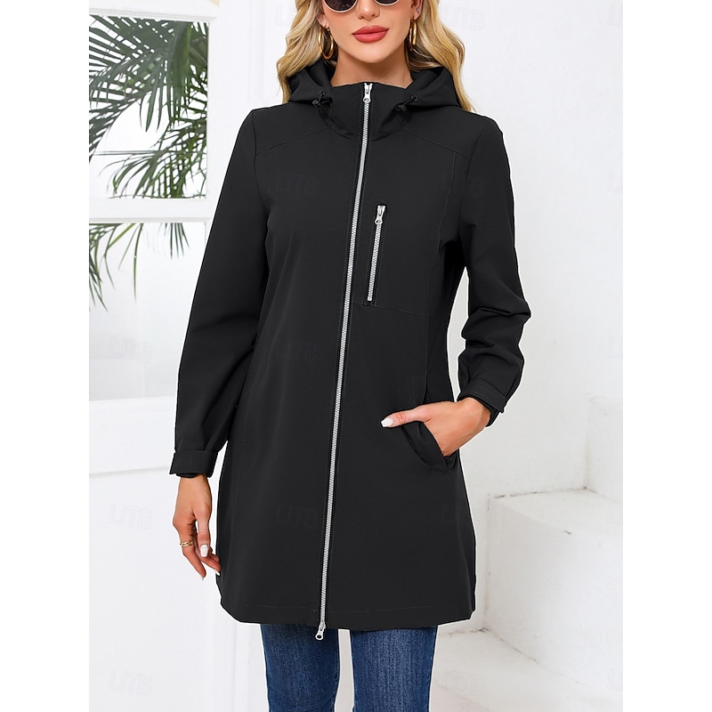 Women's Jacket Casual Jacket Work Pocket Solid Color Windproof Fashion Loose Fit Outerwear Long Sleeve Fall Black S4