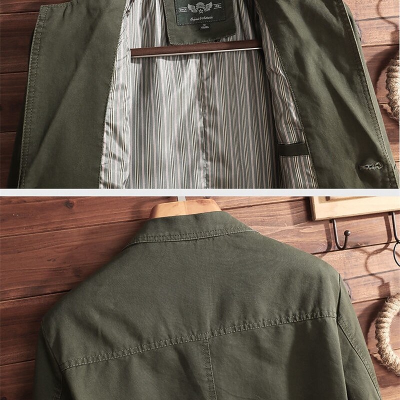 Men's Blazer Business Cocktail Party Wedding Party Fashion Casual Spring & Fall Polyester Plain Pocket Buttons Comfortable Single Breasted Blazer Black khaki Army Green4