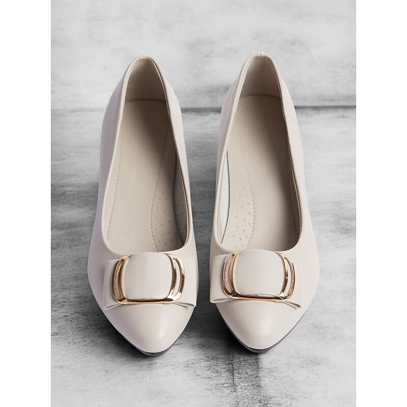 Women's Beige Low Block Heel Pumps with Gold Buckle and Flexible Sole – Comfortable Slip-On Shoes for Office and Formal Wear4