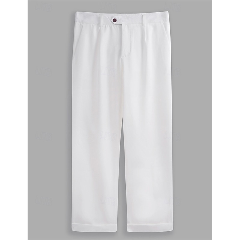 Men's Trousers Dress Pants Slacks Pleated Pants Suit Pants Zipper Pocket Buttons Plain Comfort Soft Full Length Wedding Business Casual Fashion Streetwear Black White4