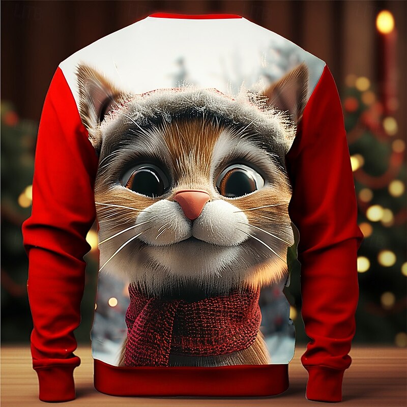 Christmas Men's Cat 3D Print 3D Sweatshirts Sweatshirt Sweatshirt Long Sleeve Sweatshirt Crew Neck 3D Funny 3D Print Christmas Vacation Party Crewneck 3D Print 3D Winter Spring &  Fall4