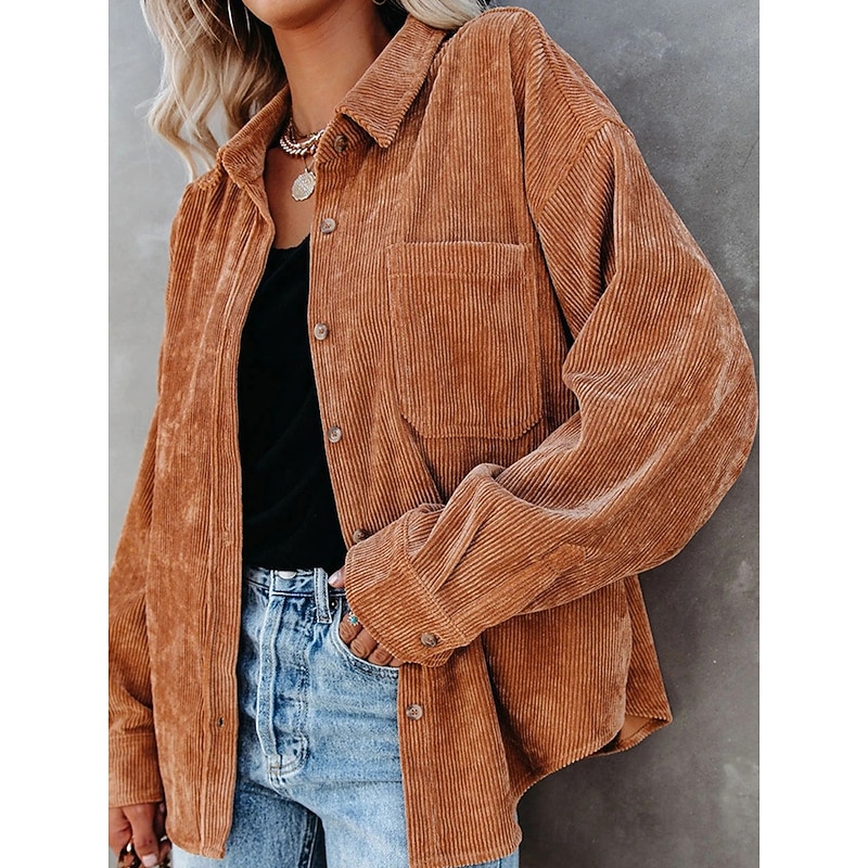 Women's Blouse Solid Color Casual Long Sleeve Shirt Collar Vacation Going out Pocket White Wine Orange Green Fall Winter4