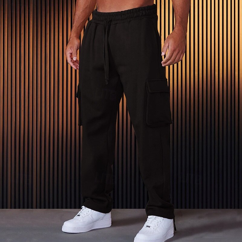 Men's Sweatpants Joggers Trousers Cargo Sweatpants Pocket Drawstring Elastic Waist Plain Comfort Sports Outdoor Daily Fashion Casual Black Red Micro-elastic4