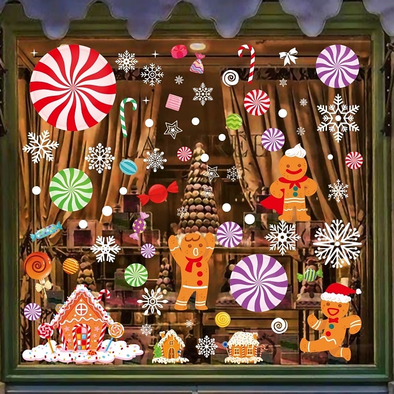 Christmas Gingerbread Stickers Decorations Glass Stickers Snowman Christmas Stickers Party Decoration Stickers Window Flower Stickers