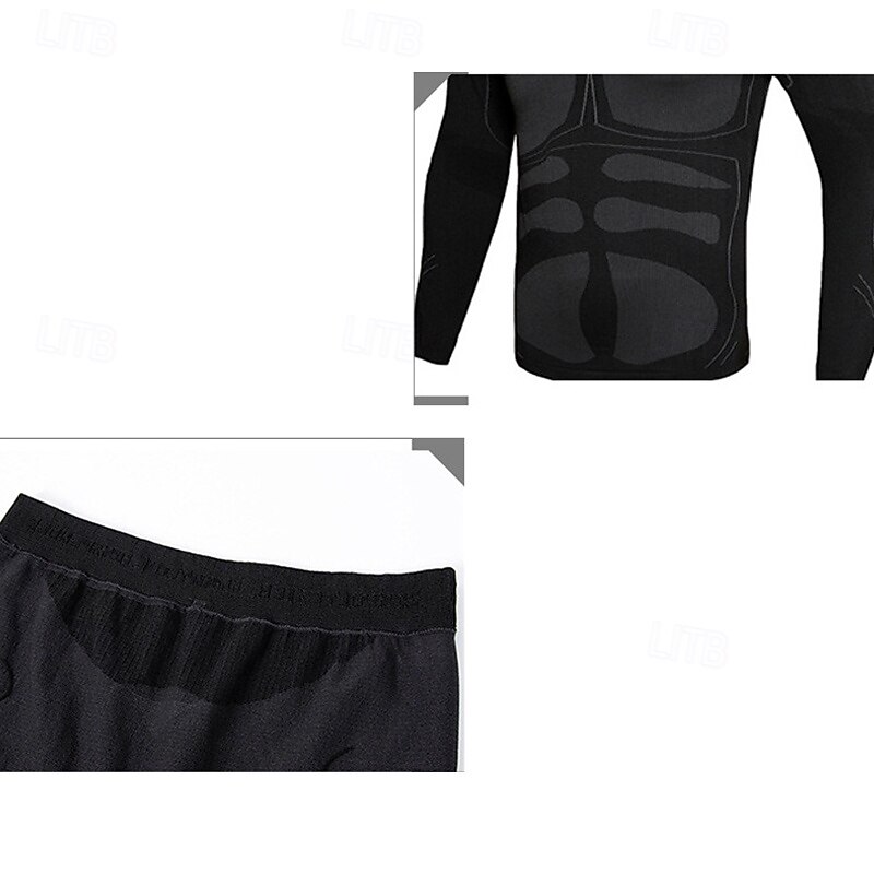 Men's Tracksuit 2 Piece Color Block Base Layer Compression Shirt and Pants Athletic Clothing Set Fall Black Army Green Gym Workout Jogging Running Thermal Warm Soft Long Sleeve Sport Activewear3