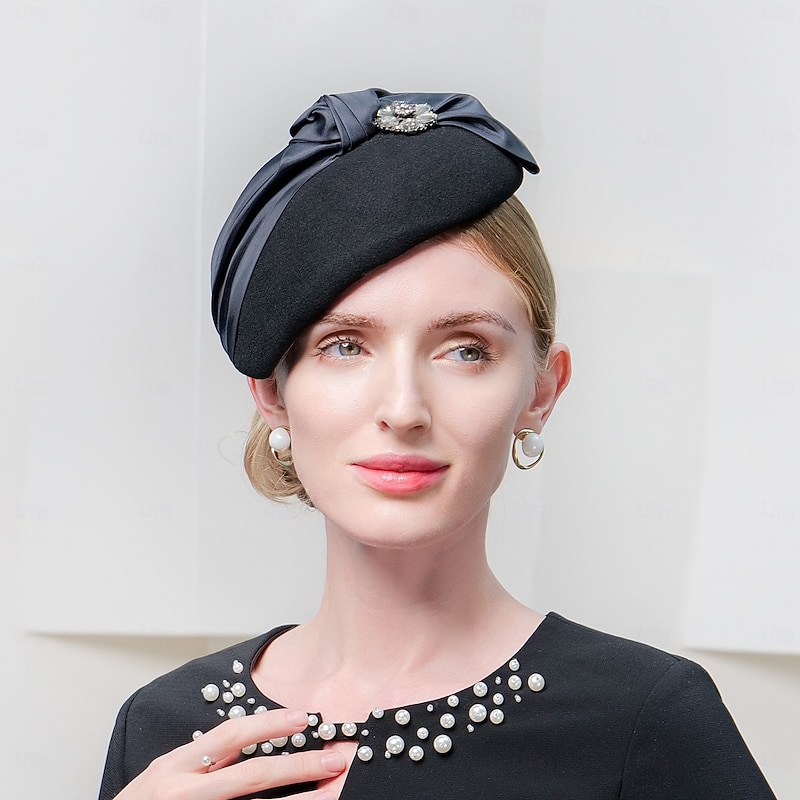 Hats Wool Beret Hat Saucer Hat Tea Party Cocktail Elegant Wedding With Rhinestone Splicing Headpiece Headwear