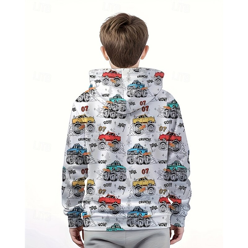Boys 3D Graphic Car Hoodie Long Sleeve Spring Fall Fashion Streetwear Kids 4-12 Years Hooded Outdoor Casual Daily Regular Fit2