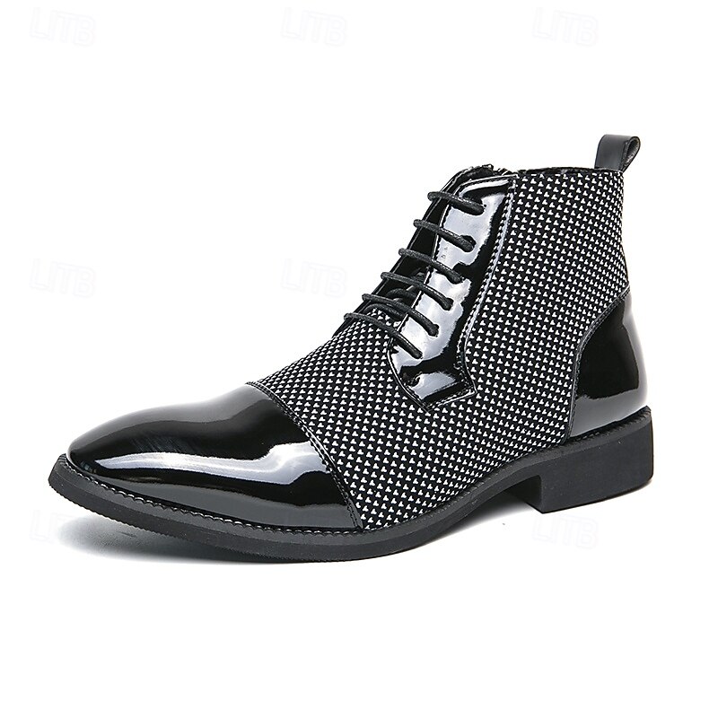 Men's Patent Faux Leather and Lace-Up Ankle Boots - Stylish Formal Dress Shoes for Parties and Events2