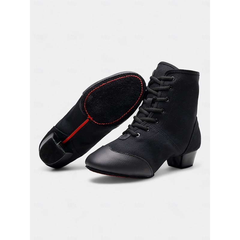 Women's Black Lace-Up Jazz Dance Boots with Suede Sole – Comfortable Performance Shoes for Ballroom, Latin, and Stage Dance