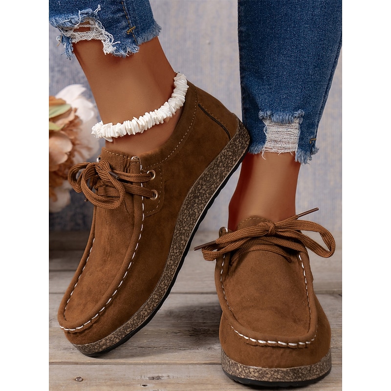 Women's Casual Grey Faux Suede Moccasins with Lace-Up Design and Cushioned Sole – Comfortable Loafers for Everyday Wear 12