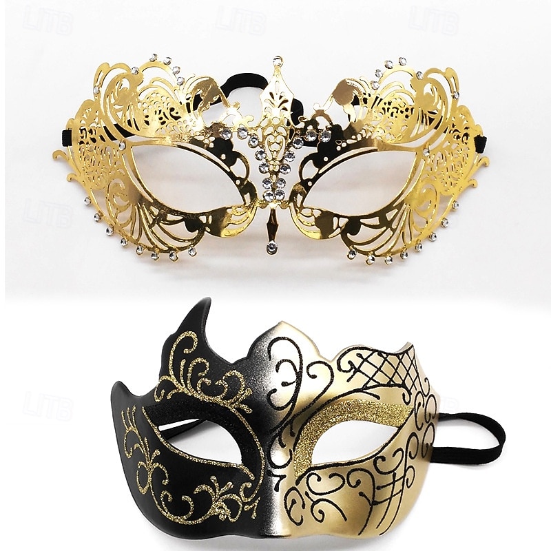 Roman Couples Mask Venetian Mask Adults Women's Metal Finish Sexy Costume Party Masquerade Halloween Carnival Mardi Gras Easy Carnival Costume2