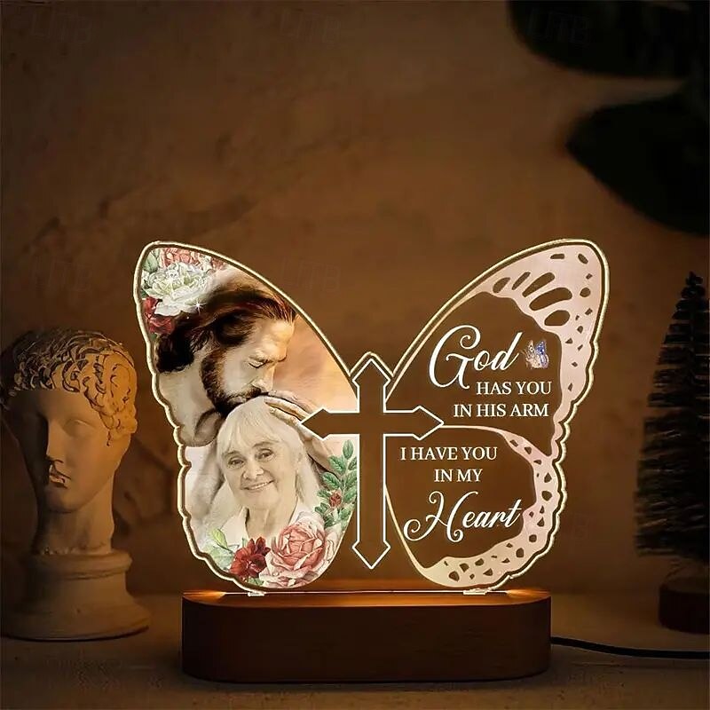 Personalized Memorial Light Up Photo Frame Custom Sympathy Gift for Loss of Loved One Butterfly Shaped Lights Valentines Custom Acrylic Night Light USB Powered2