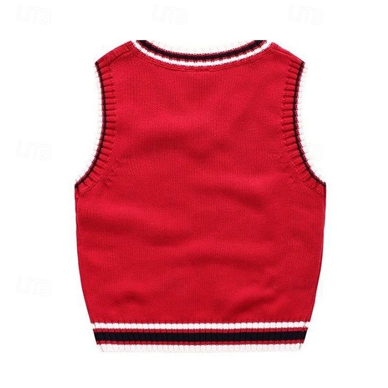 Kids Boys Sweater Color Block Sleeveless Patchwork School Daily White Fall Clothes 4 years+3