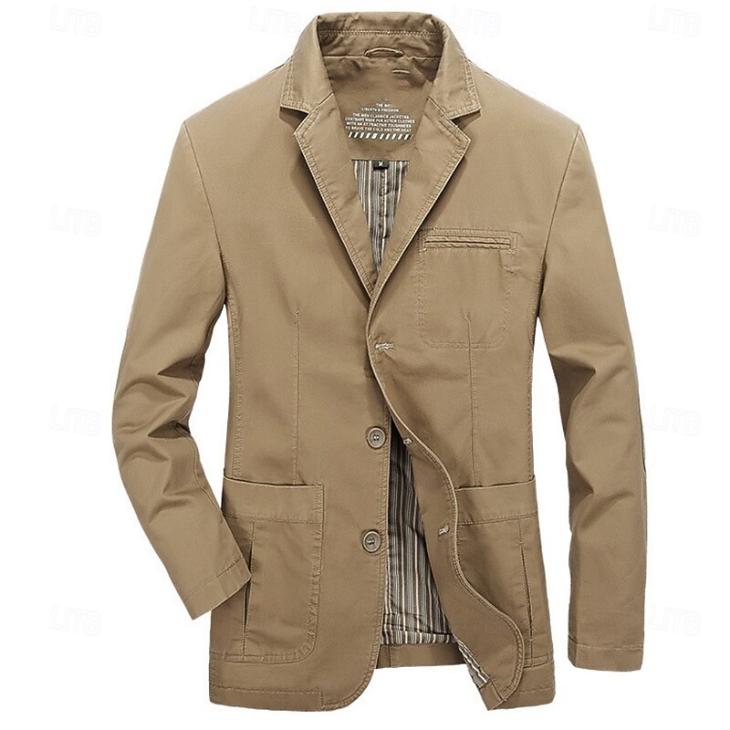 Men's Blazer Jacket Casual Jacket Formal Party Office Lined Elegant Vintage Spring Fall POLY Solid Color Single Breasted One-button Blazer khaki3