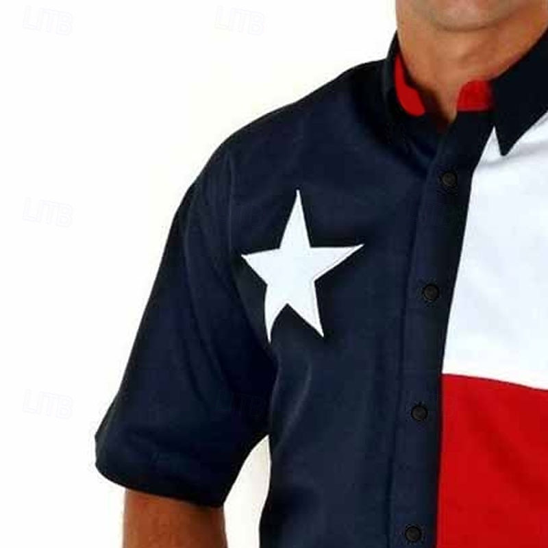 Men's American Flag Western Shirt Button Up Shirt Cowboy Shirt Short Sleeve Western Daily Summer Spring Turndown Collared Shirts 3D Print Front Pocket Navy Blue2