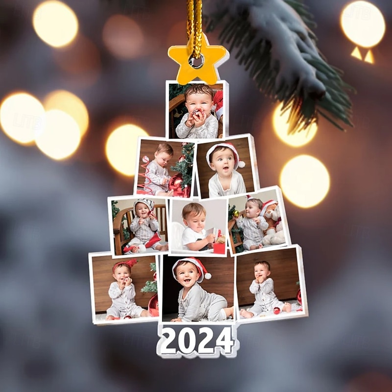 Personalized Christmas Tree Newborn Baby Photo Ornaments Acrylic 2D Custom Picture Frame Decor Christmas Tree Xmas Decoration Hanging Pendant Gifts for Family and Friends4