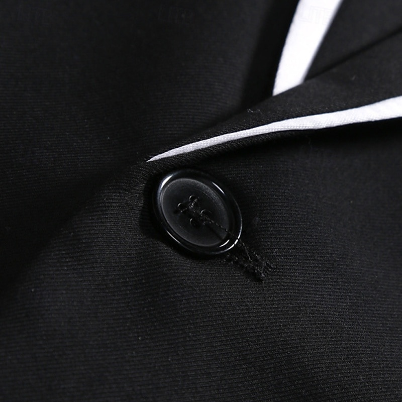 Men's Graduation Blazer Business Cocktail Party Wedding Party Fashion Casual Spring &  Fall Polyester Color Block Pocket Buttons Comfortable Single Breasted Blazer Black4