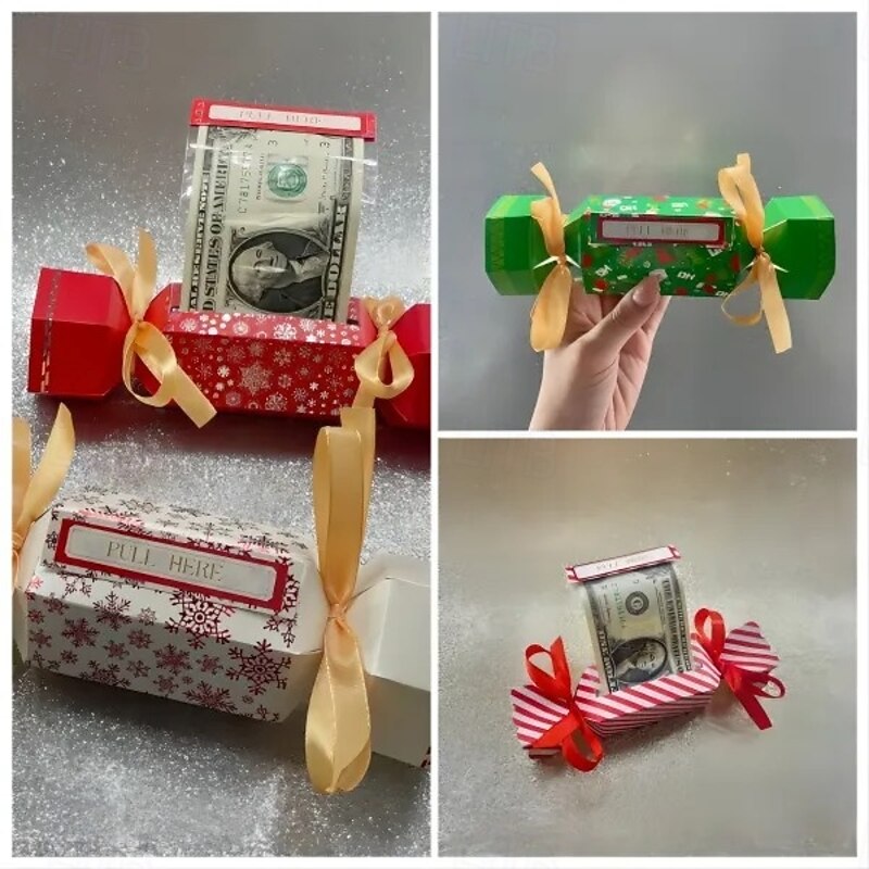 Christmas Surprise Money Pull Pouch, Xmas DIY Cash Gift Holder, Candy-Inspired Pull Out Money Pouch, Rectangle Christmas Money Pull Pouch Kit for Cash, Creative Gift Ideas for Cash, Stocking Stuffers
