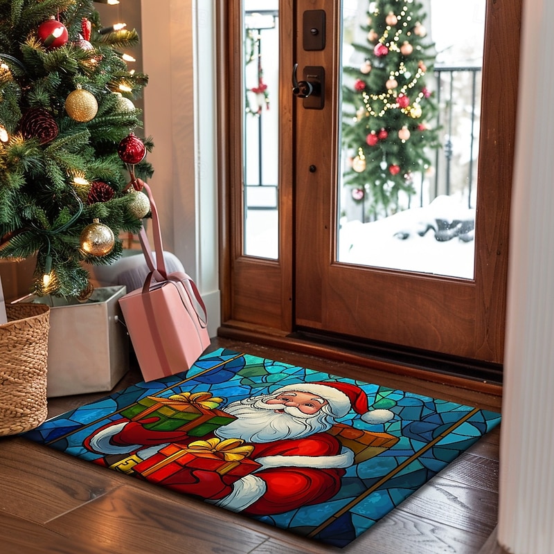 Christmas Decoration Doormat Xmas Santa Gifts Kitchen Mat Floor Mat Non-Slip Area Rug Oil Proof Rug Indoor Outdoor Mat Bedroom Decor Bathroom Mat Entrance Rug2