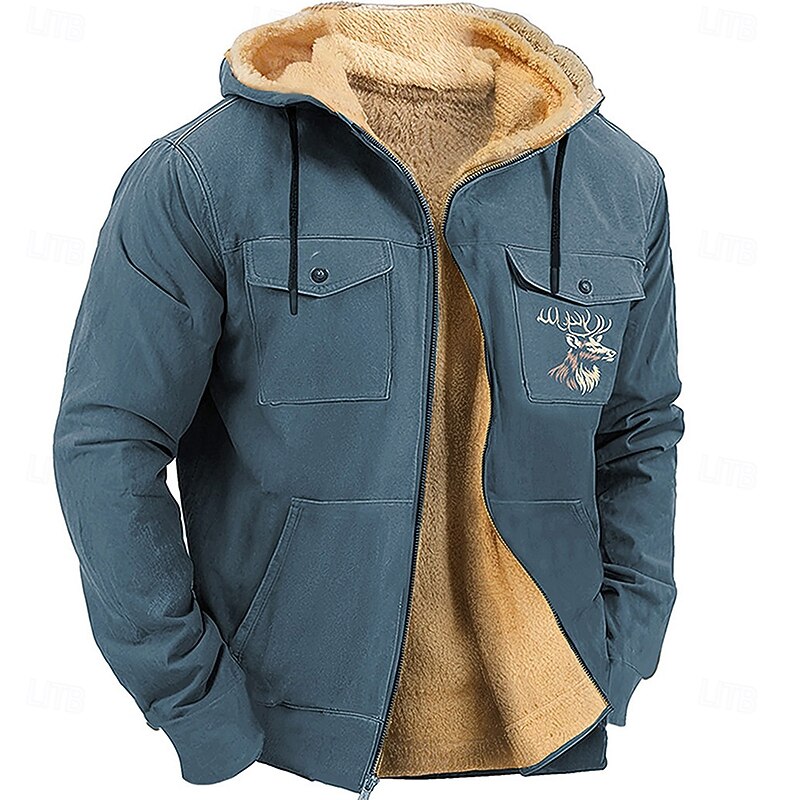 Men's Deer Fleece Hoodie Hoodies Fashion Cool Long Sleeve Hooded Holiday Hunting Streetwear Blue Brown Zipper Pocket Fall Winter Designer4