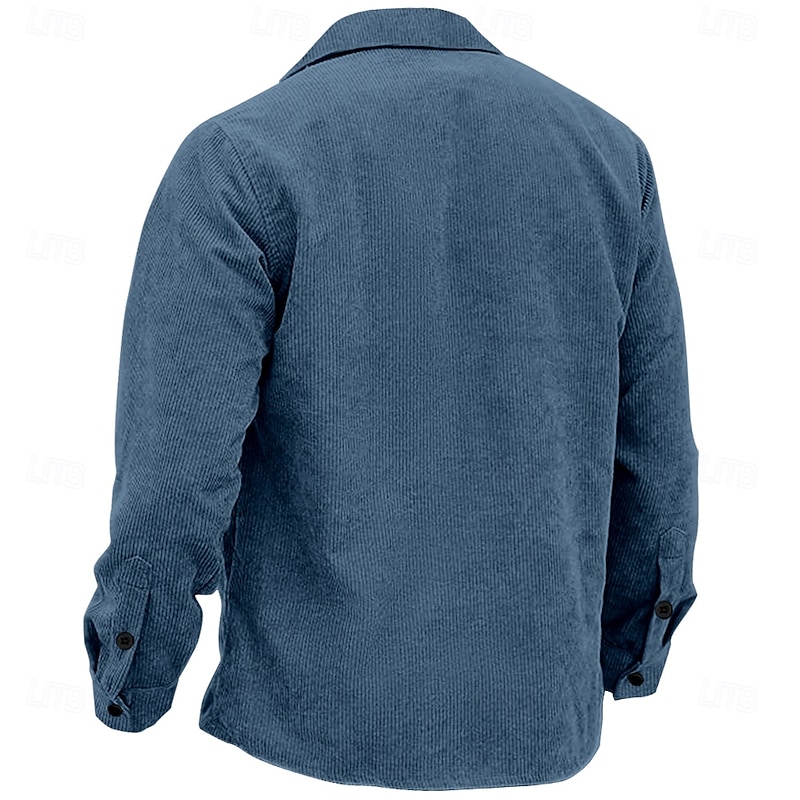 Men's Ethnic Cowboy Corduroy Shirt Shirt Jacket Overshirt Long Sleeve Vintage Tribal Outdoor Dailywear Fall & Winter Turndown Collared Shirts Buttons 3D Print 2 Pockets 1pc Navy Blue2