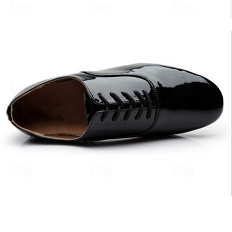 Men's Black Patent Leather Ballroom Dance Shoes - Oxford Style, Lace-Up, Comfortable Sole for Latin and Tango3