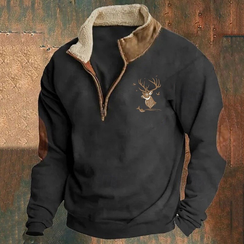 Men's Sweatshirt Quarter Zip Sweatshirt Navy Blue Brown Light Grey Dark Gray Half Zip Reindeer Print Christmas Daily Holiday Polyester Streetwear Casual Thin fleece Fall & Winter Clothing Apparel2