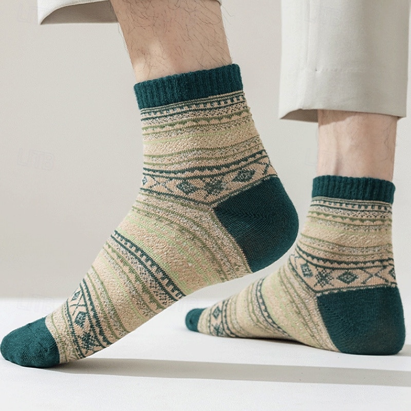 Men's 5 Pairs Multi Packs Socks Crew Socks Casual Socks Brown Color Stripes Daily Vacation Medium Spring Fall Fashion Casual4