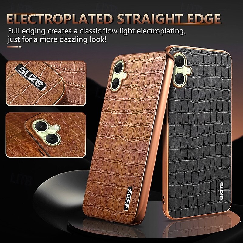 Phone Case For Samsung Galaxy S25 S24 S24 FE S23 Ultra Plus S22 Plus  Ultra A55 5G A35 5G A25 A15 A14 Back Cover Non-Yellowing Shockproof Retro Geometric Pattern TPU Plating PU Leather