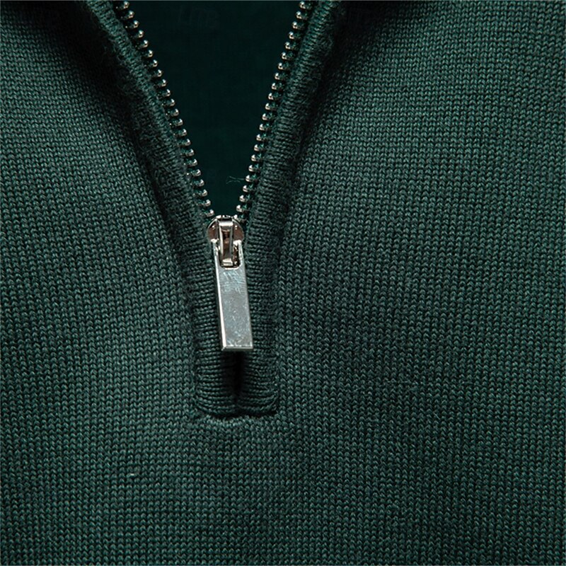 Mens Quarter Zip Cotton Pullover Sweaters Solid Color Casual Social Knit Mock Neck Polo Sweaters for Men3