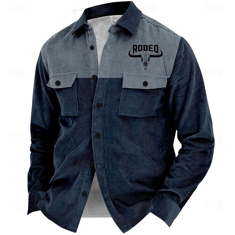Men's Cowboy Corduroy Shirt Shirt Jacket Overshirt Long Sleeve Vintage Tribal Outdoor Dailywear Fall & Winter Turndown Collared Shirts Buttons 3D Print 2 Pockets 1pc Army Green Navy Blue Brown Dark4