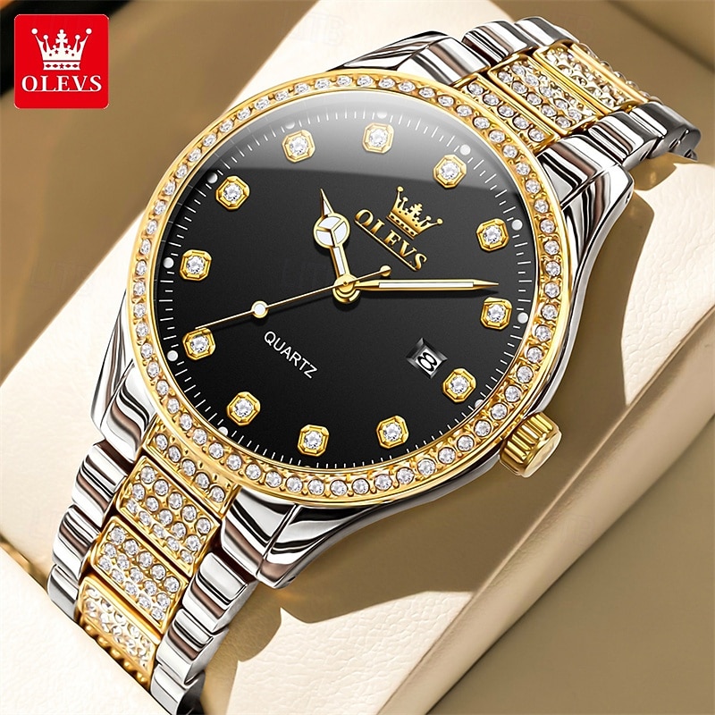 New Olevs Olevs Brand Men'S Steel Band Watch With Diamonds Luminous Calendar Fashion Trend Simple Business Quartz Watch Vacation Waterproof Sports Men'S Wristwatch