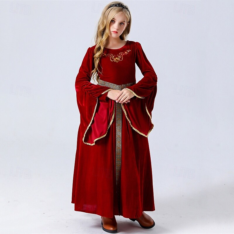 Kids Girls' Cosplay Dress Cosplay Custome Party Dress Solid Color Long Sleeve Performance Halloween Party Patchwork Vintage Gothic Halloween Custome Polyester Maxi Vintage Dress Party Dress Summer