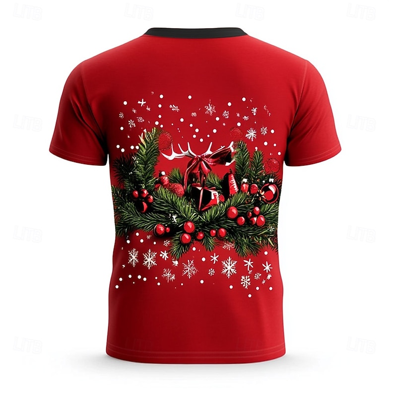 Christmas Men's Christmas Costume 3D T-shirts Tree Snowflake Fashion Casual 3D Print Tee Party Street Black / Red Black White Short Sleeve Crew Neck Summer Spring Clothing Apparel S M L XL XXL XXXL2