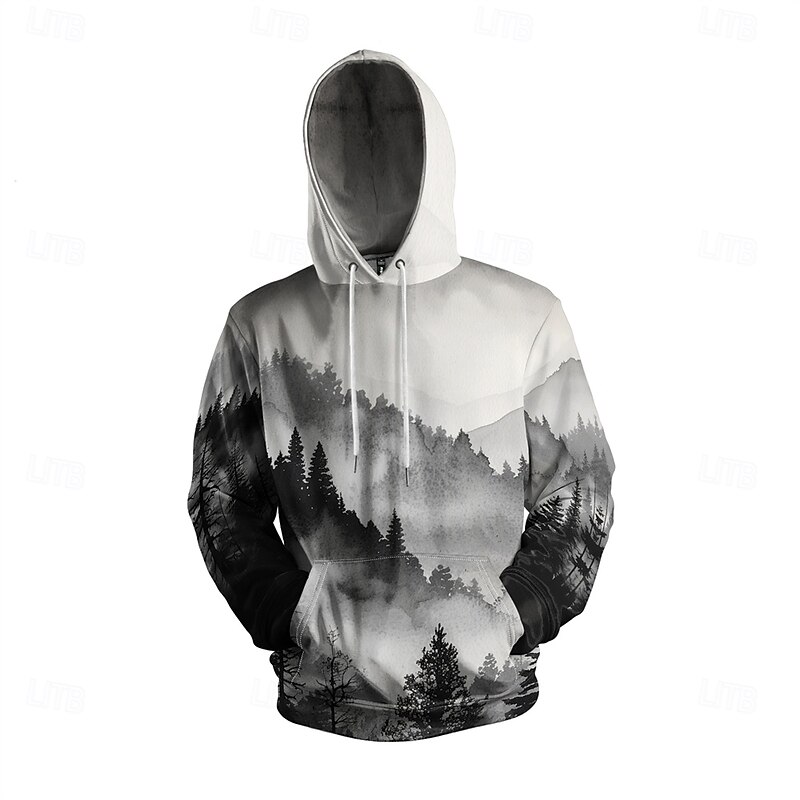 Men's Graphic Hoodie Hoodies Sweatshirt Vacation Daily Long Sleeve Hooded Vacation Sports Outdoor Going out White Printing Winter Spring &  Fall Designer3