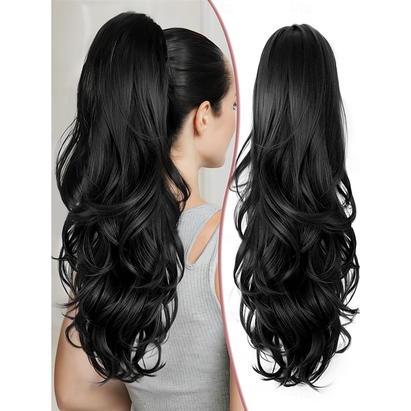 Ponytail Extension, Drawstring Ponytail Extension for Women 24 inch Long Wavy Pony Tails Clip in Ponytail Hair Extensions Synthetic Layered Ponytail for Daily Use