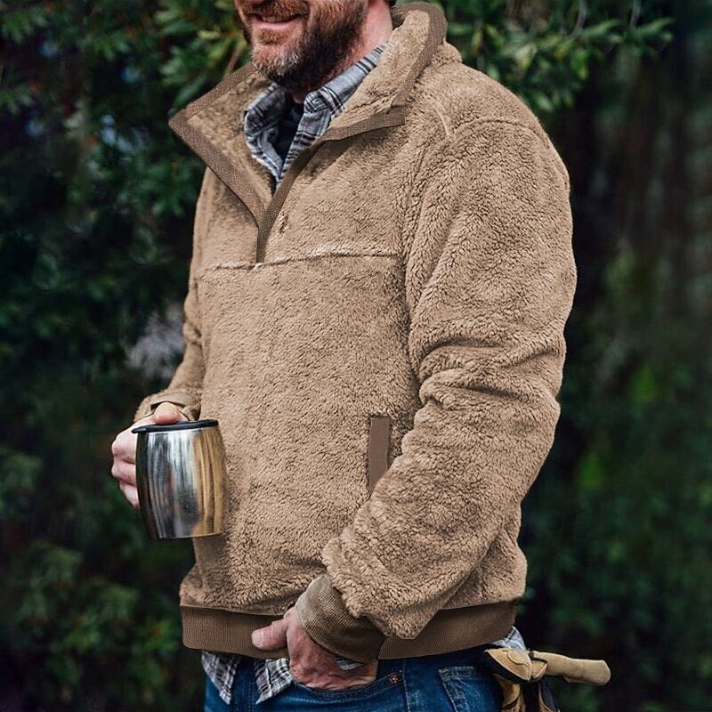 Men's Sweatshirt Polar Fleece Blue Brown Standing Collar Color Block Patchwork Pocket Sports & Outdoor Daily Holiday Polyester Streetwear Basic Casual Fall & Winter Clothing Apparel Hoodies