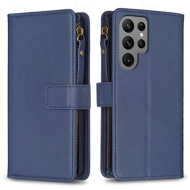 Phone Case For S25 S24 S23 S23 FE S22 S21 Ultra Plus A55 5G A35 5G A25 A15 Wallet Case with Stand Holder Zipper with Wrist Strap Retro TPU PU Leather4
