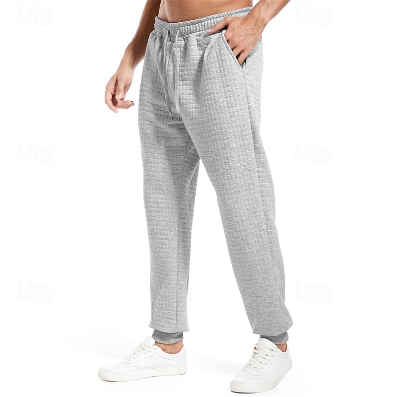 Men's Sweatpants Joggers Trousers Waffle Pants Pocket Drawstring Elastic Waist Plain Comfort Warm Full Length Outdoor Daily Running Fashion Casual / Sporty Black Navy Blue3