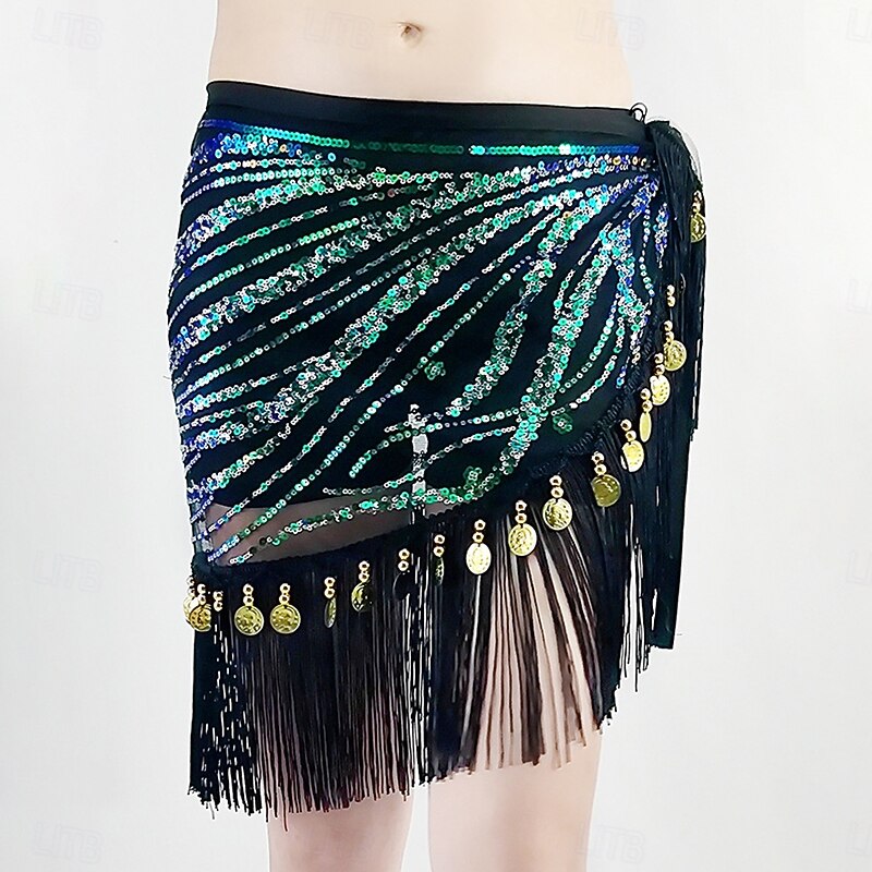 Belly Dance Belt Tassel Splicing Paillette Women's Performance Training High Polyester Tulle